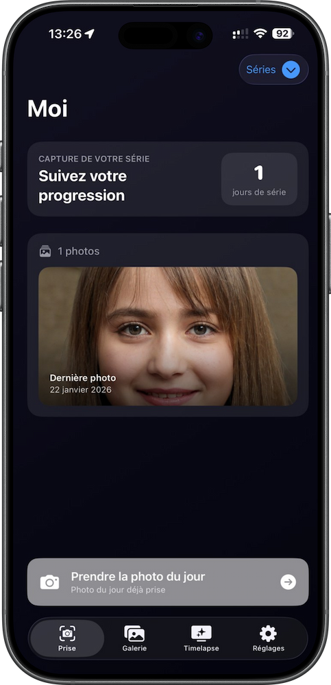 Écran d'accueil de SelfiFlow